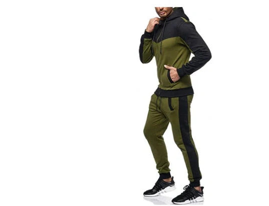 Men's hooded colour block casual cardigan set in various colours and sizes