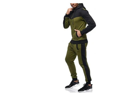 Men's hooded colour block casual cardigan set in various colours and sizes