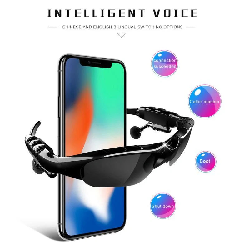 Bluetooth 5.0 Smart Sunglasses with wireless headphones and microphone for high-fidelity audio and eye protection