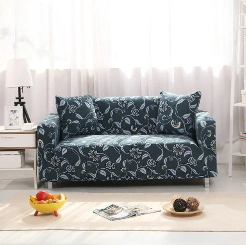 Elastic sofa cover in navy blue with high-density fabric protection