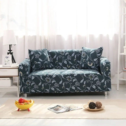 Elastic sofa cover in navy blue with high-density fabric protection