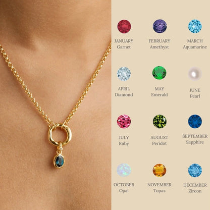 Stainless steel twelve birthday stone necklace with love pendant, featuring durable titanium steel construction.