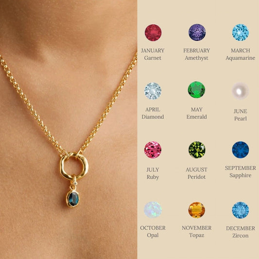 Stainless steel twelve birthday stone necklace with love pendant, featuring durable titanium steel construction.