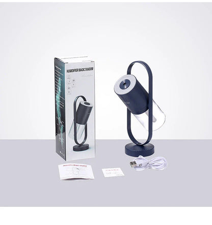 Compact USB Powered Desktop Humidifier with Ambient Lighting, featuring adjustable mist nozzle and romantic starry projection