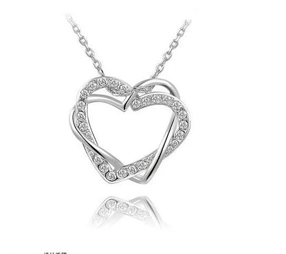 Customised double diamond heart necklace and earring set in sterling silver with genuine diamonds, crafted by Yiwu Fashion Jewelry Factory