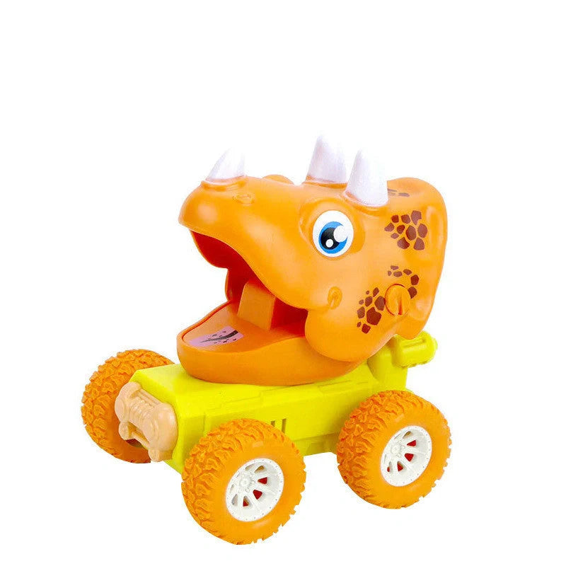 Dinosaur and animal themed push and slide toy car for kids, encouraging active play and imagination.