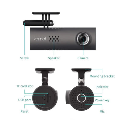 Premium dash cam with voice controls, 1080p FHD recording, and wide-angle lens