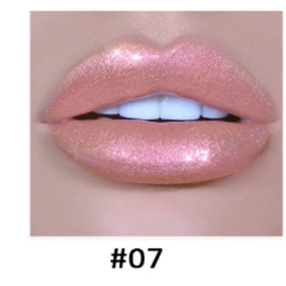 Polarized lip gloss in six vibrant shades, showcasing high-shine finish and vitamin E enrichment