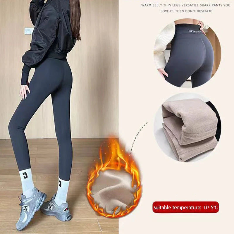 Winter fleece leggings with high waist and tummy control in black, grey, and brown