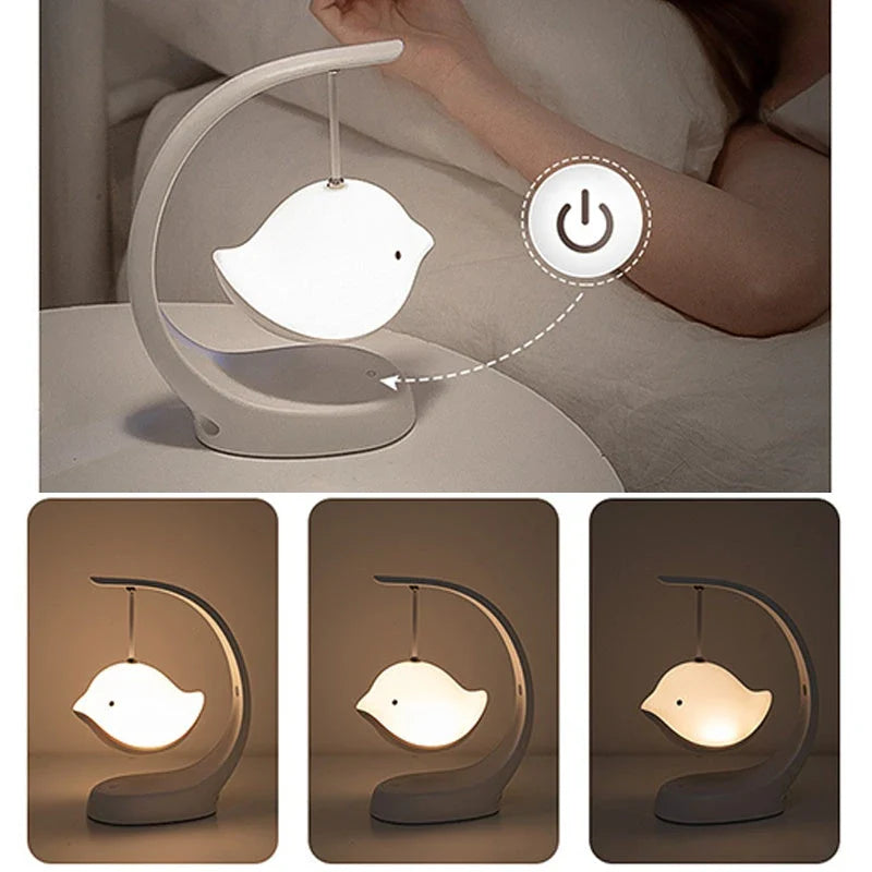 Soothing Bedside Lamp: Multi-Color Dimmable LED Bird Night Light with Stepless Dimming and USB Charging
