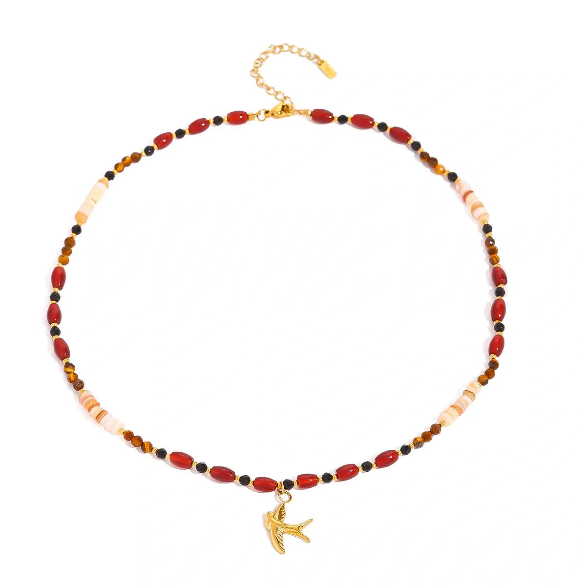 Elegant Tiger Eye Bead Necklace with Bird Pendant for women