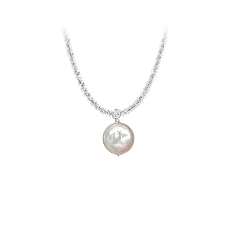 Elegant S925 Sterling Silver Baroque Pearl Necklace with starry sky chain