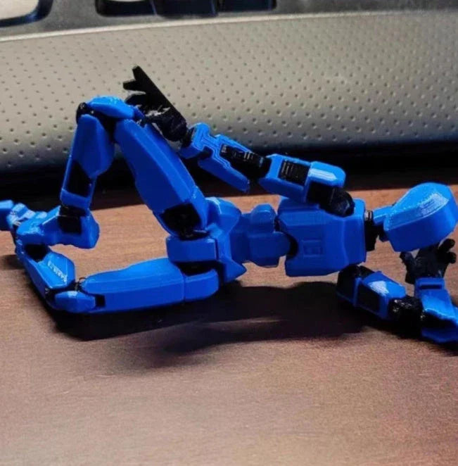 Poseable 3D-printed transforming robot action figure toy in various bright colors