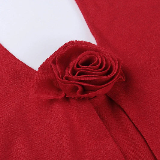 Flower Halter Knitted Vest Top in red, featuring a 3D stereo pattern and halter neckline