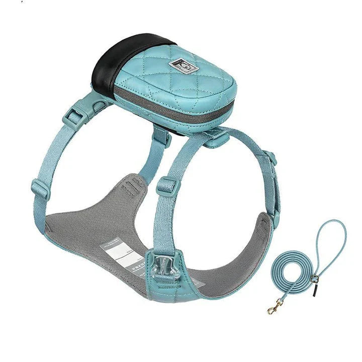 Eco-friendly pet harness set with adjustable leash and poop bag holder for comfortable, sustainable outdoor adventures with your furry friend