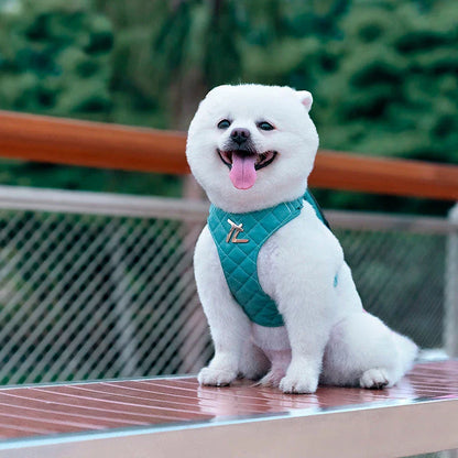 Eco-friendly pet harness set with adjustable leash and poop bag holder for comfortable, sustainable outdoor adventures with your furry friend