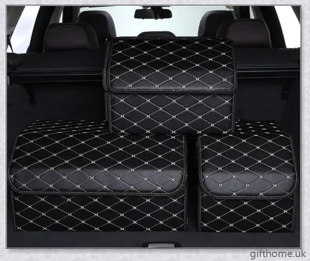 Premium leather car storage organiser with multiple compartments for organised storage in your vehicle