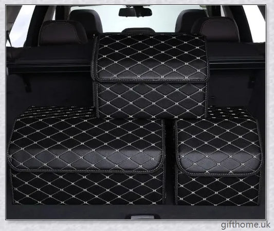 Premium leather car storage organiser with multiple compartments for organised storage in your vehicle