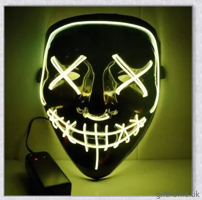 A black V-shaped Halloween decoration with a glowing, mesmerising light source