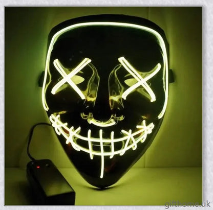 A black V-shaped Halloween decoration with a glowing, mesmerising light source