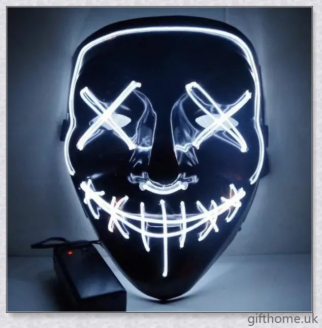 A black V-shaped Halloween decoration with a glowing, mesmerising light source