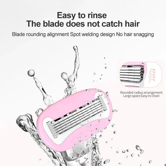 A 5-layer safety razor for women with a rotatable head and ergonomic rubber handle for a smooth, comfortable shave