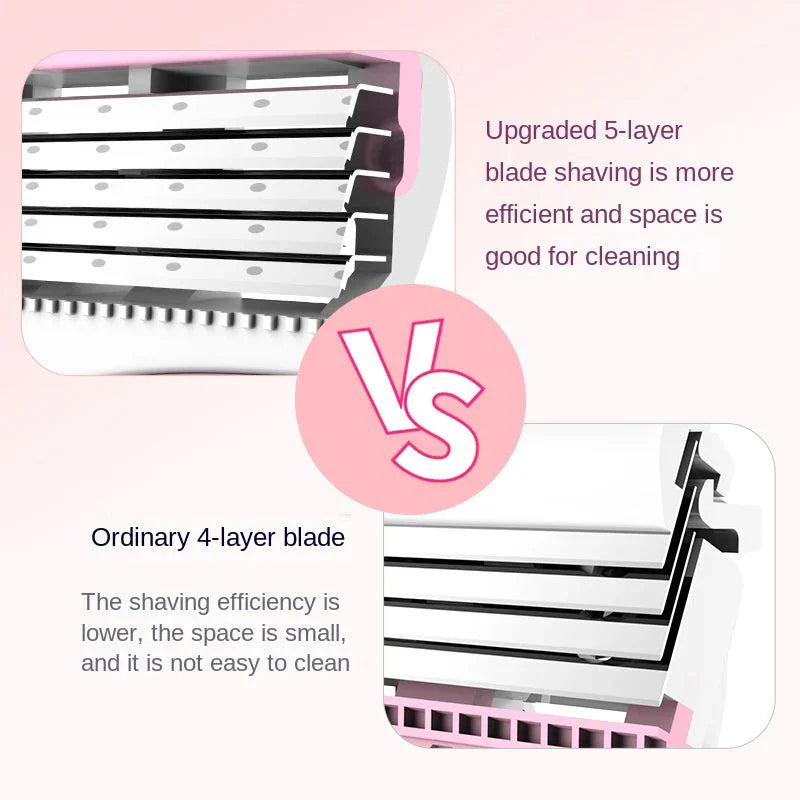 A 5-layer safety razor for women with a rotatable head and ergonomic rubber handle for a smooth, comfortable shave