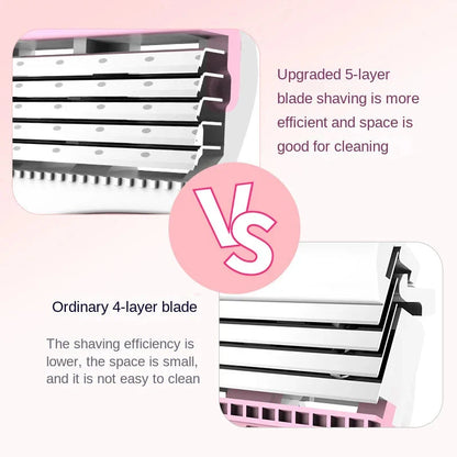 A 5-layer safety razor for women with a rotatable head and ergonomic rubber handle for a smooth, comfortable shave