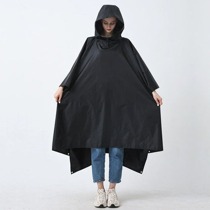 A durable and versatile rain poncho that transforms into a camping mat or cycling cover, perfect for outdoor adventures.