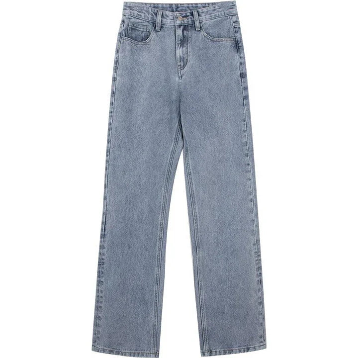 American retro casual light blue slimming high waist straight jeans
