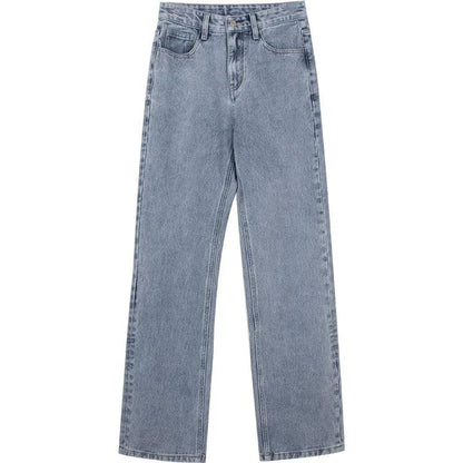 American retro casual light blue slimming high waist straight jeans