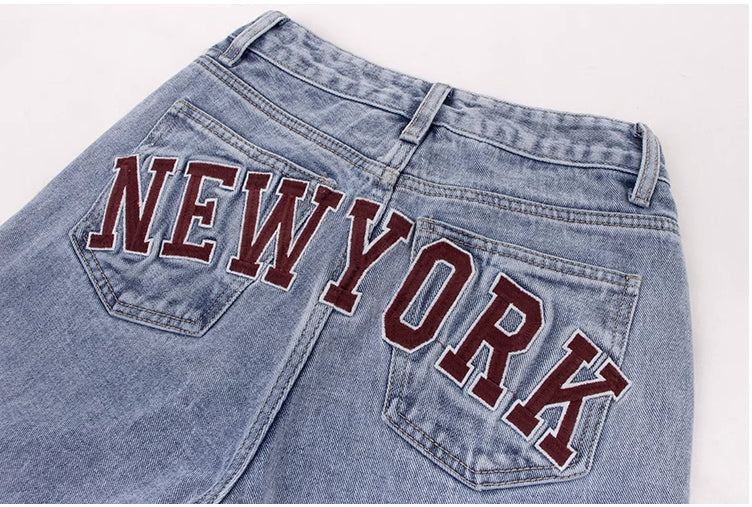 American retro casual light blue slimming high waist straight jeans