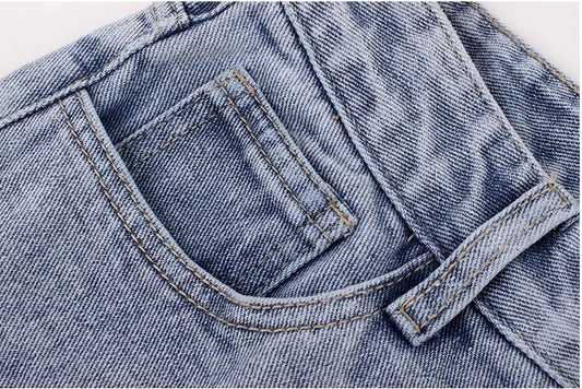 American retro casual light blue slimming high waist straight jeans