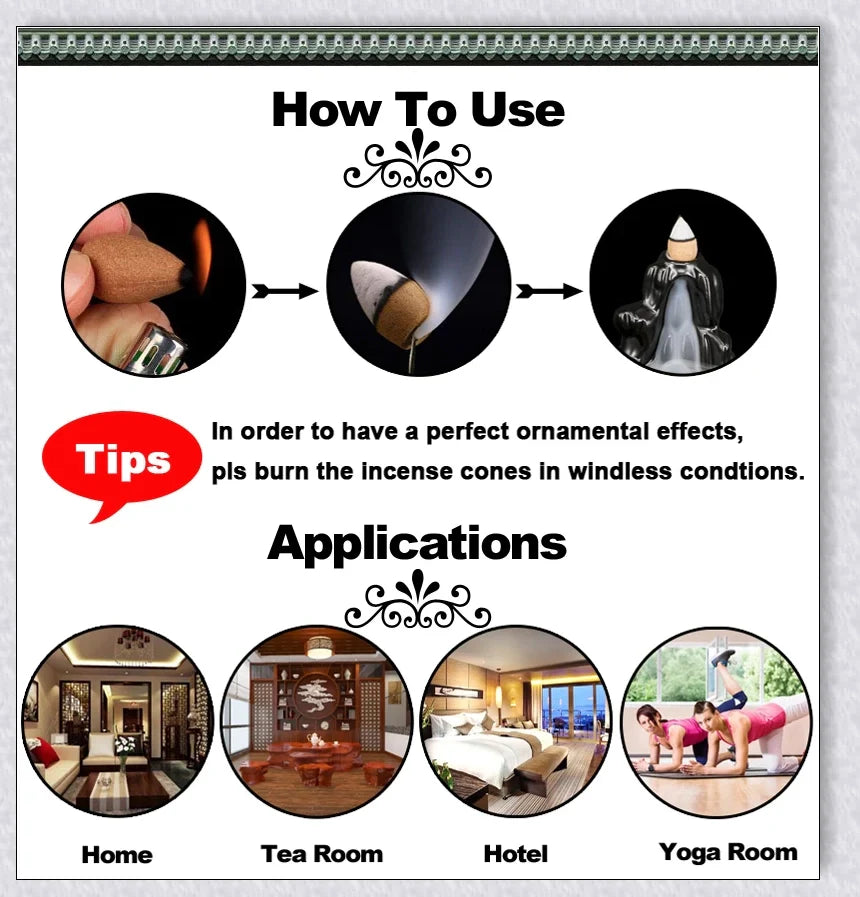 Ceramic multi-layer waterfall aromatherapy incense burner with smoky backflow effect and 20 assorted fragrant incense cones
