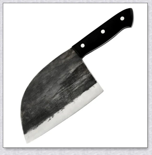 Hand-forged Serbian Butcher Knife with high-carbon steel blade, perfect for chopping, slicing, and hacking through vegetables, meats, and even wood.