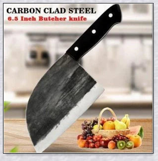 Hand-forged Serbian Butcher Knife with high-carbon steel blade, perfect for chopping, slicing, and hacking through vegetables, meats, and even wood.