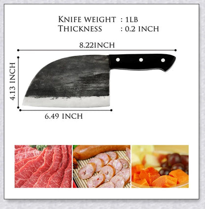 Hand-forged Serbian Butcher Knife with high-carbon steel blade, perfect for chopping, slicing, and hacking through vegetables, meats, and even wood.