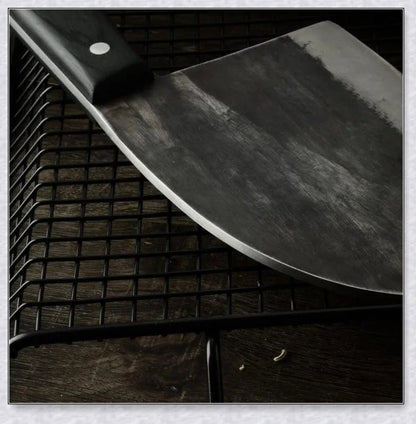 Hand-forged Serbian Butcher Knife with high-carbon steel blade, perfect for chopping, slicing, and hacking through vegetables, meats, and even wood.