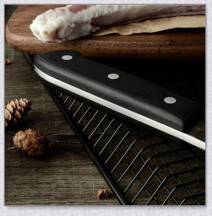 Hand-forged Serbian Butcher Knife with high-carbon steel blade, perfect for chopping, slicing, and hacking through vegetables, meats, and even wood.
