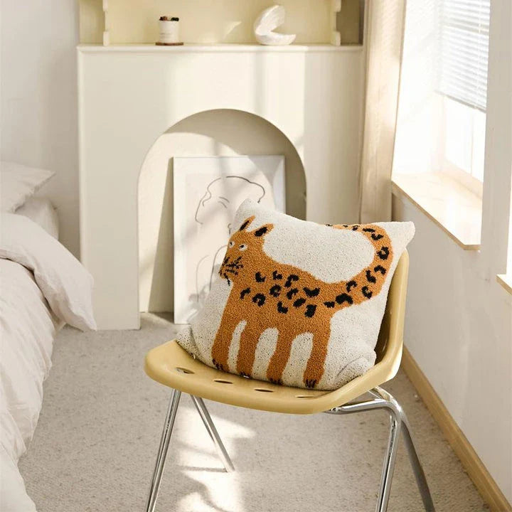 Soft beige spot cat microfiber knitted cushion cover, measuring 18 x 18 inches, ideal for adding a cosy and playful touch to your living space