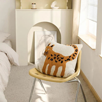Soft beige spot cat microfiber knitted cushion cover, measuring 18 x 18 inches, ideal for adding a cosy and playful touch to your living space
