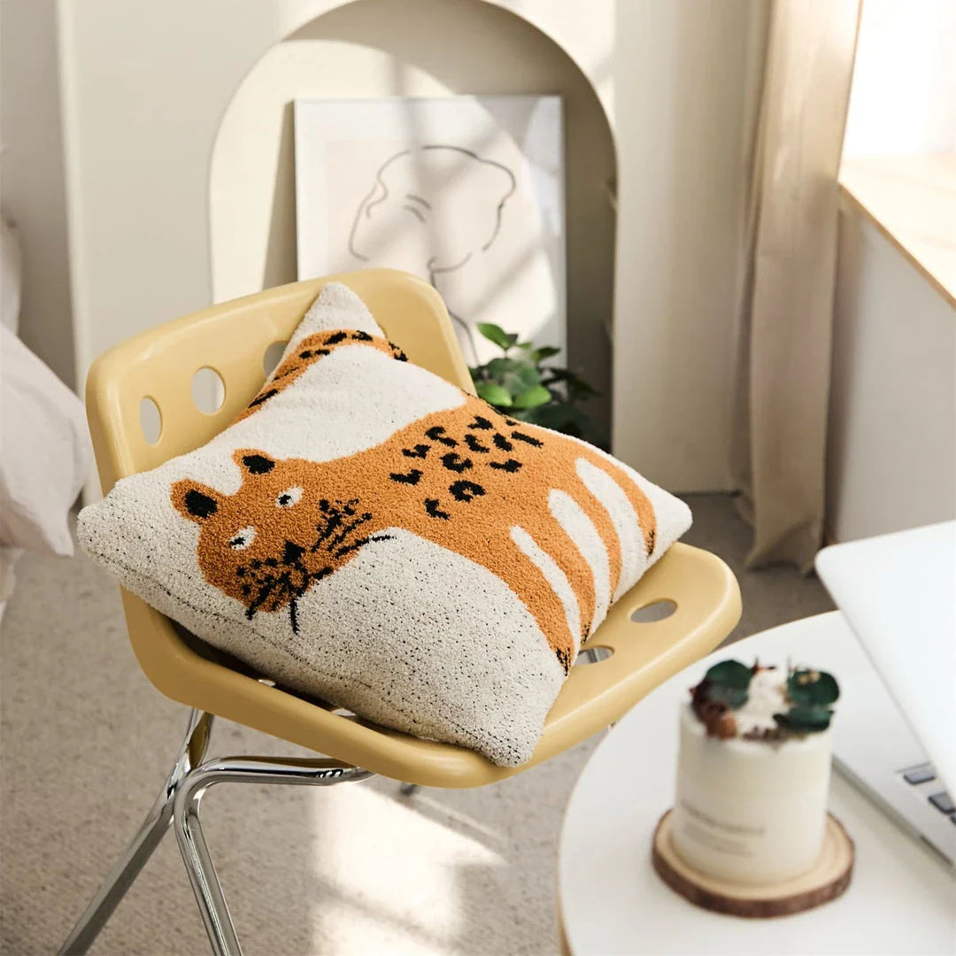 Soft beige spot cat microfiber knitted cushion cover, measuring 18 x 18 inches, ideal for adding a cosy and playful touch to your living space