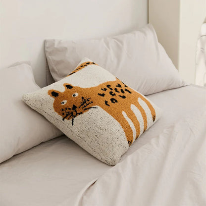 Soft beige spot cat microfiber knitted cushion cover, measuring 18 x 18 inches, ideal for adding a cosy and playful touch to your living space