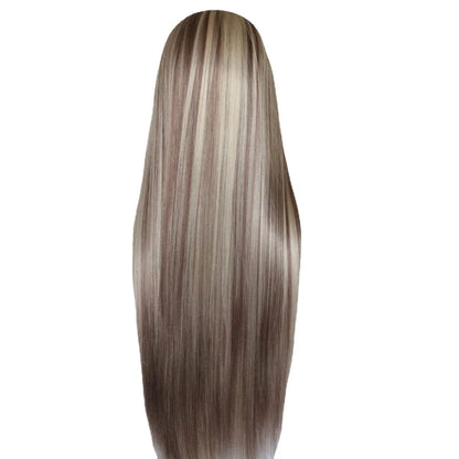 High-temperature fibre long straight hair front lace gradient colour wig for women