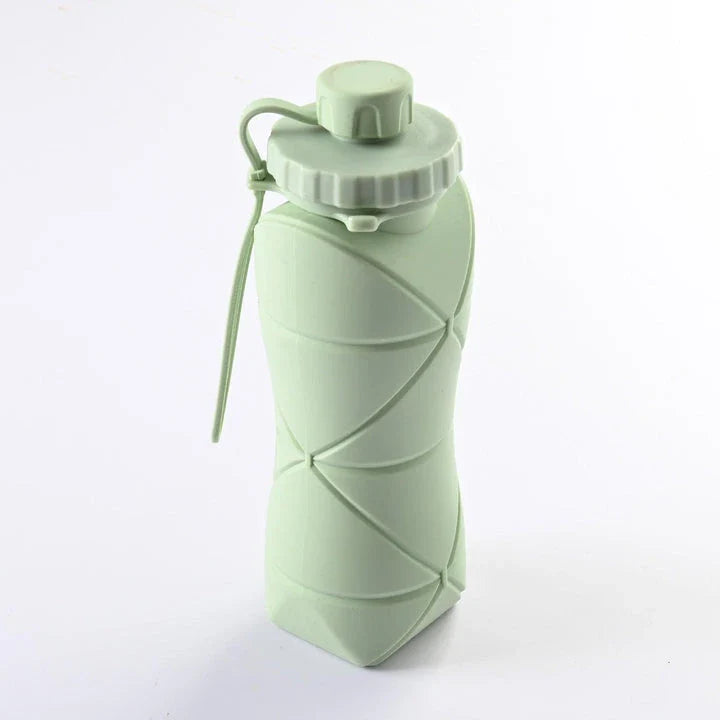 Folding silicone water bottle in various colours, perfect for outdoor activities like hiking, camping, and cycling