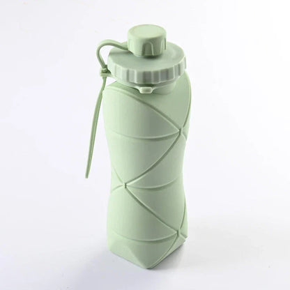 Folding silicone water bottle in various colours, perfect for outdoor activities like hiking, camping, and cycling