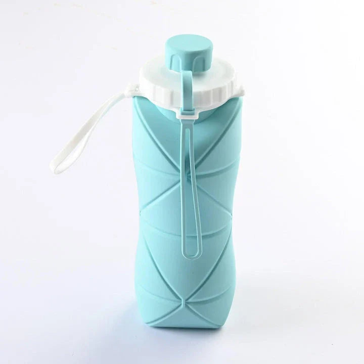 Folding silicone water bottle in various colours, perfect for outdoor activities like hiking, camping, and cycling