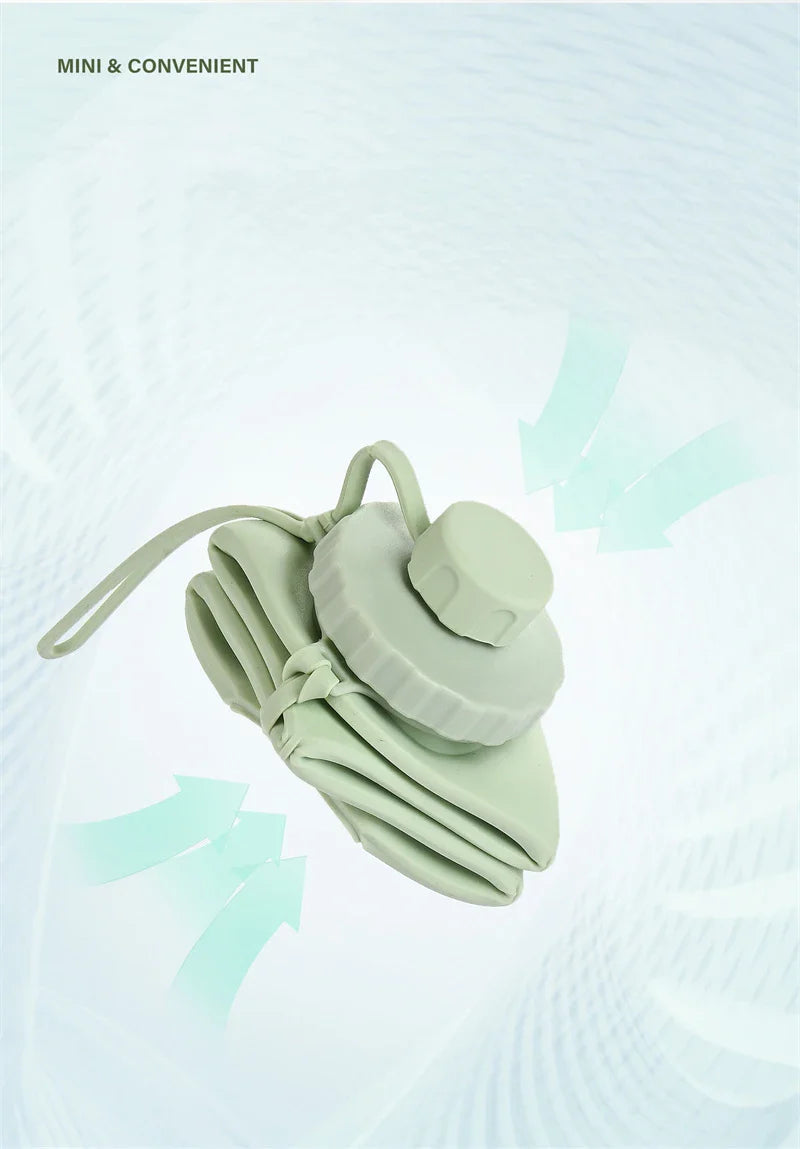 Folding silicone water bottle in various colours, perfect for outdoor activities like hiking, camping, and cycling