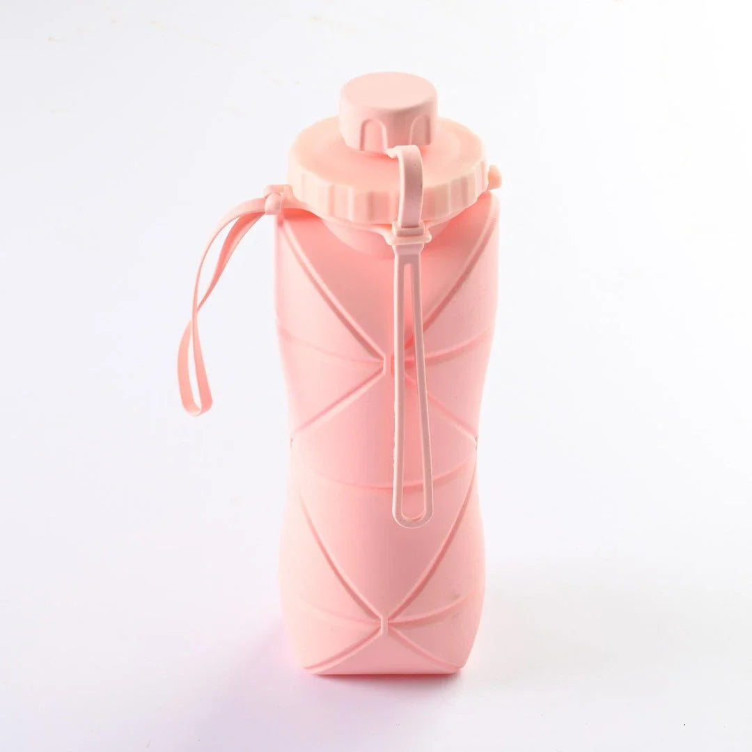 Folding silicone water bottle in various colours, perfect for outdoor activities like hiking, camping, and cycling