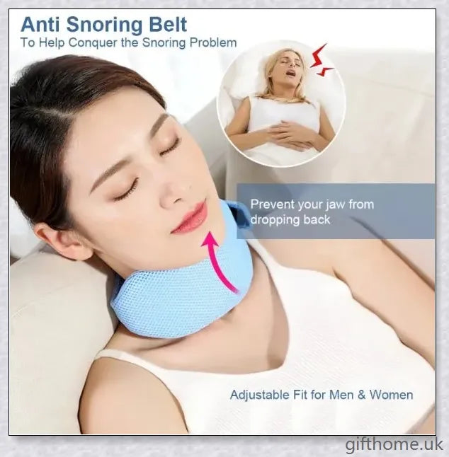 Anti Snoring Chin Strap for Adults, comfortable sleep apnea support device with breathable mesh material and Velcro fasteners
